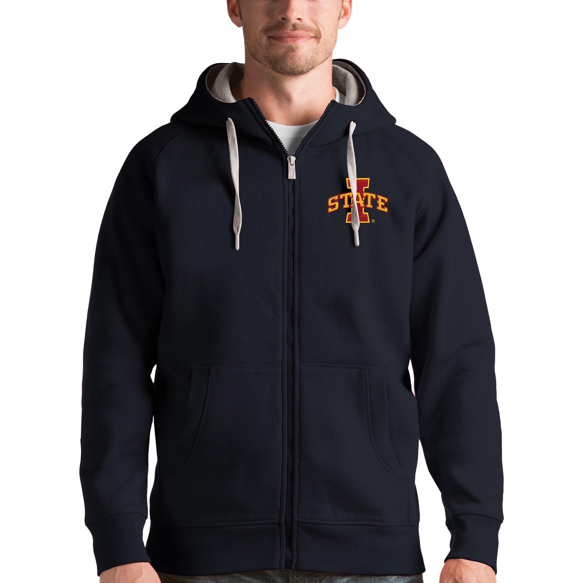 Men's Antigua Charcoal Iowa State Cyclones Victory Full-Zip Hoodie